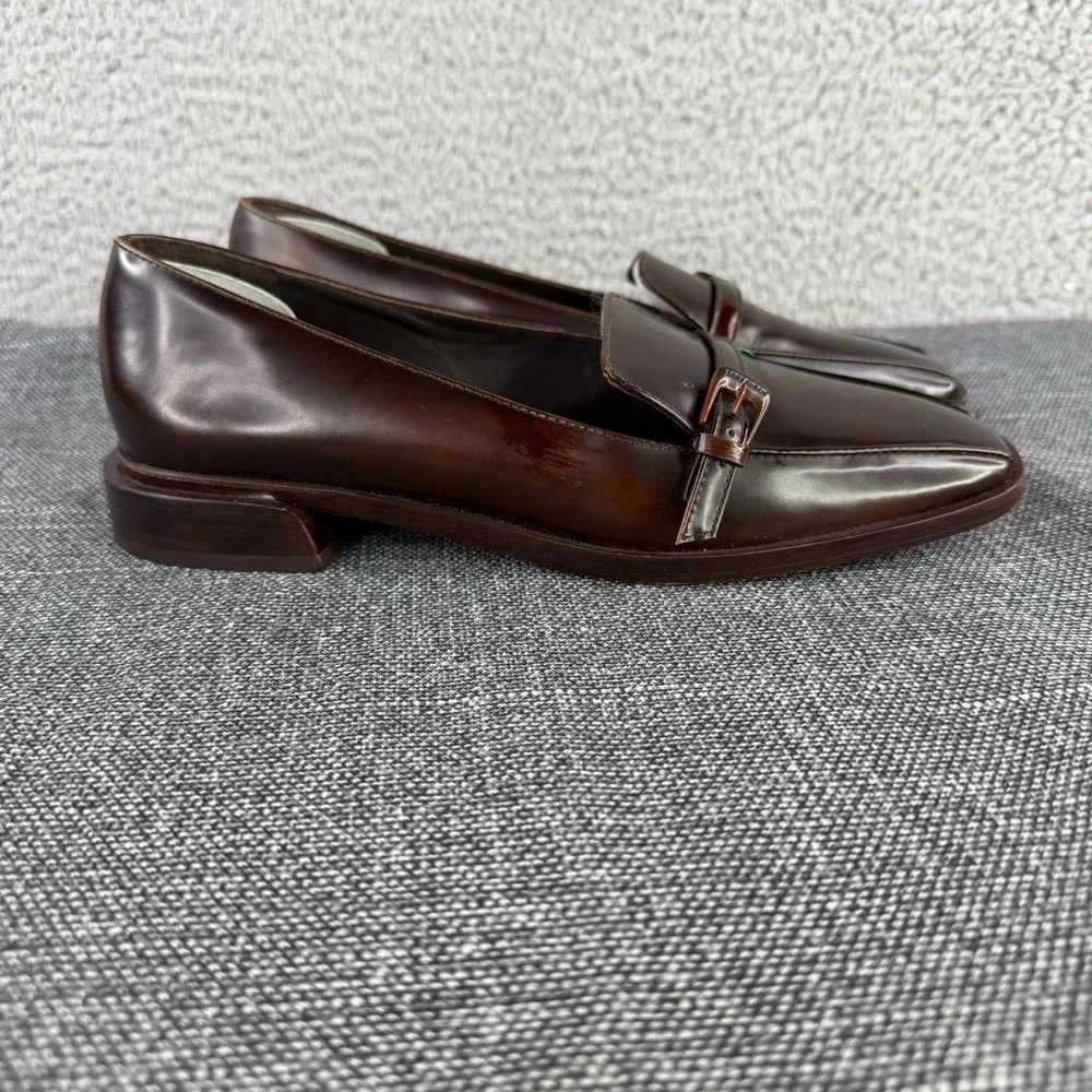 Tory Burch Loafers Womens 7 Brown Leather Square Toe Buckle Detail Block Heel